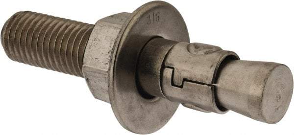 Powers Fasteners - 3/4" Diam, 3/4" Drill, 4-1/4" OAL, 1-1/4" Min Embedment Wedge Expansion Concrete Anchor - 316 Stainless Steel, Hex Nut Head, Hex Drive, 2-3/8" Thread Length - All Tool & Supply