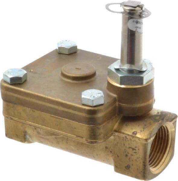 Parker - 1" Port, Two Way, Piloted Diaphragm, Brass Solenoid Valve - Normally Closed, 300 Max PSI, NBR Seal - All Tool & Supply