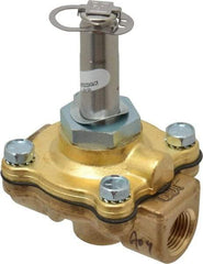 Parker - 3/8" Port, Two Way, Piloted Diaphragm, Brass Solenoid Valve - Normally Closed, 80 Max PSI, PTFE Seal - All Tool & Supply