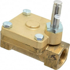 Parker - 1" Port, Two Way, Piloted Diaphragm, Brass Solenoid Valve - Normally Closed, 125 Max PSI, PTFE Seal - All Tool & Supply