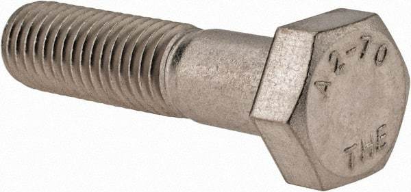 Value Collection - M12x1.75mm Metric Coarse, 50mm Length Under Head Hex Head Cap Screw - Partially Threaded, Grade 18-8 & Austenitic A2 Stainless Steel, 19mm Hex - All Tool & Supply