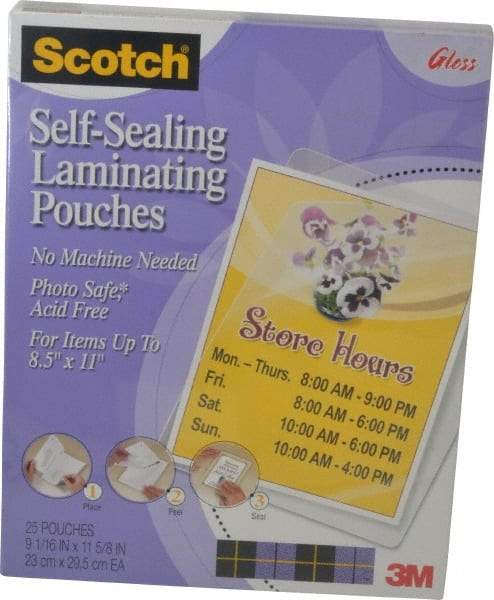 3M - Letter Size, Gloss Finish Plastic Pouch - 9-1/16 Inch Wide x 11-5/8 Inch High - All Tool & Supply