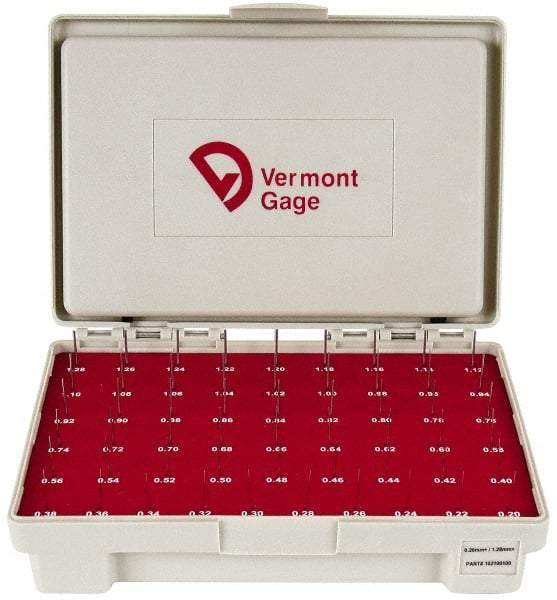 Vermont Gage - 55 Piece, 0.2-1.28 mm Diameter Plug and Pin Gage Set - Plus 0.01 mm Tolerance, Class ZZ - All Tool & Supply