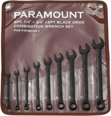 Paramount - 9 Piece, 1/4" to 3/4", 12 Point Combination Wrench Set - Inch Measurement Standard, Black Oxide Finish, Comes in Canvas Roll - All Tool & Supply