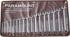 Paramount - 17 Piece, 7mm to 24mm, 12 Point Combination Wrench Set - Metric Measurement Standard, Full Polish Finish, Comes in Canvas Roll - All Tool & Supply