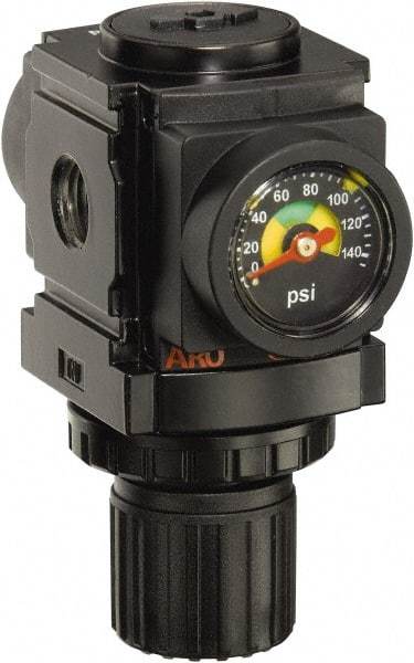 ARO/Ingersoll-Rand - 1/4 NPT Port, 59 CFM, Aluminum Miniature Regulator - 0 to 140 psi Range, 250 Max psi Supply Pressure, 1/8" Gauge Port Thread, 2.913" Wide x 3-9/16" High - All Tool & Supply