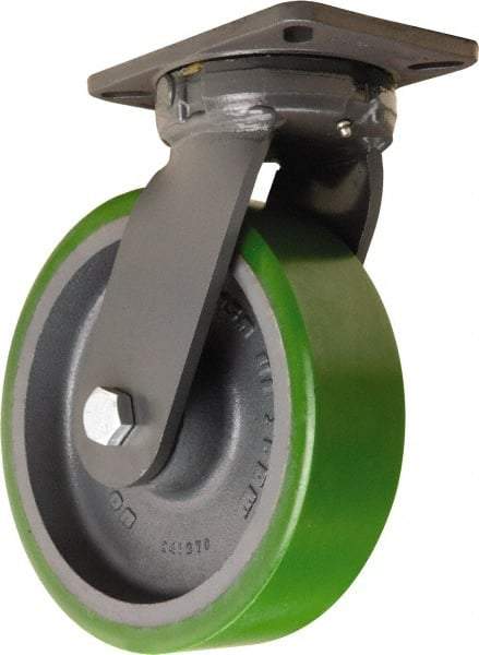 Hamilton - 10" Diam x 3" Wide x 12-1/2" OAH Top Plate Mount Swivel Caster - Polyurethane Mold onto Cast Iron Center, 3,000 Lb Capacity, Sealed Precision Ball Bearing, 5-1/4 x 7-1/4" Plate - All Tool & Supply