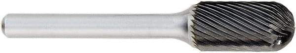 OSG - 3/4" Cut Diam, 1/4" Shank Diam, Cylinder with Radius Head Fluted Cut Burr - Carbide, Radius End, 1" LOC, 2" OAL - All Tool & Supply