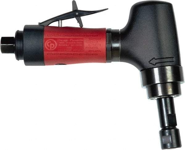 Chicago Pneumatic - 1/4" Collet, Angle Handle, Air Angle Die Grinder - 20,000 RPM, Rear Exhaust, 8.25 CFM, 0.7 hp, 90 psi, 1/4 BSP Inlet - All Tool & Supply