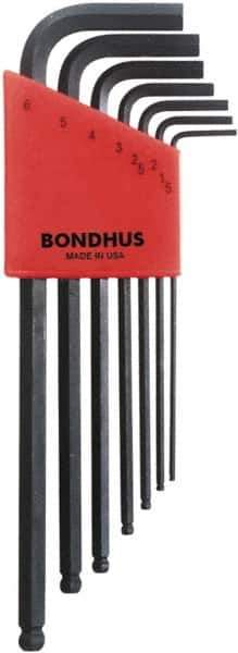 Bondhus - 7 Piece L-Key Ball End Hex Key Set - Hex Range 1.5 to 6mm, 8-3/4" OAL, Protanium High Torque Steel - All Tool & Supply