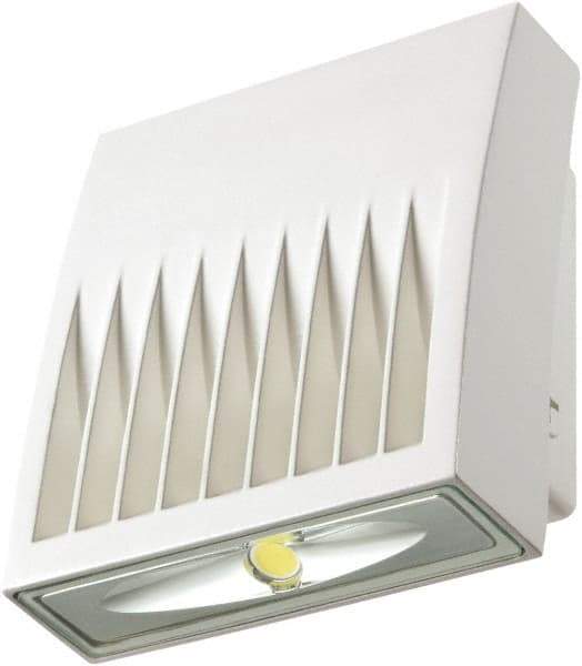 Cooper Lighting - 7 Watt, 734 Lumen, 5,000°K, 120 Volt, LED Wall Pack Light Fixture - Clear Glass Lens, Aluminum Housing, White, Wall Mount, 3-5/8" Deep x 6-3/4" High x 5-3/4" Wide - All Tool & Supply