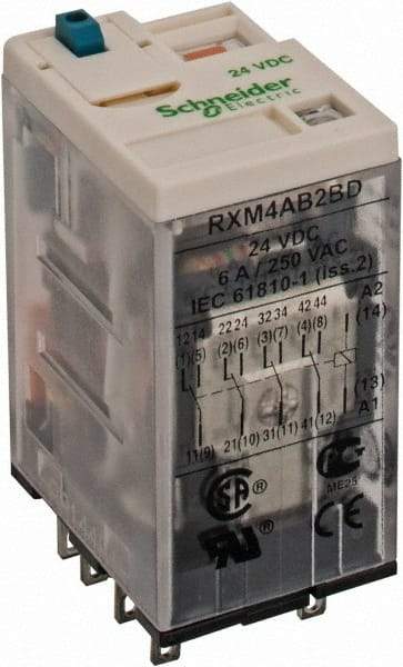 Square D - 14 Pins, Ice Cube Electromechanical Plug-in General Purpose Relay - 6 Amp at 277 VAC, 4PDT, 24 VDC, 21mm Wide x 40mm High x 27mm Deep - All Tool & Supply