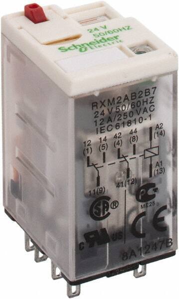 Square D - 8 Pins, 1.2 VA Power Rating, Ice Cube Electromechanical Plug-in General Purpose Relay - 12 Amp at 277 VAC, DPDT, 24 VAC, 21mm Wide x 40mm High x 27mm Deep - All Tool & Supply