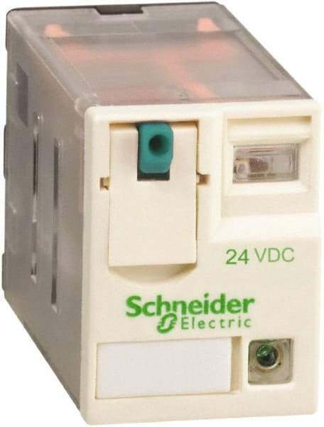 Square D - 8 Pins, Ice Cube Electromechanical Plug-in General Purpose Relay - 12 Amp at 277 V, DPDT, 24 VDC, 21mm Wide x 40mm High x 27mm Deep - All Tool & Supply