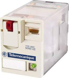 Schneider Electric - 750 VA Power Rating, Electromechanical Plug-in General Purpose Relay - 1 Amp at 250 VAC & 28 VDC, 2 Amp at 250 VAC & 28 VDC, 3 Amp at 277 VAC & 28 VDC, 4CO, 48 VAC at 50/60 Hz - All Tool & Supply