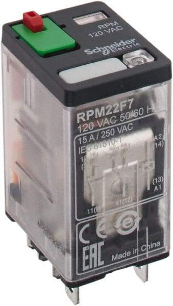 Square D - 8 Pins, 1.1 VA Power Rating, Ice Cube Electromechanical Plug-in General Purpose Relay - 15 Amp at 250 VAC, DPDT, 120 VAC, 21mm Wide x 39mm High x 27mm Deep - All Tool & Supply