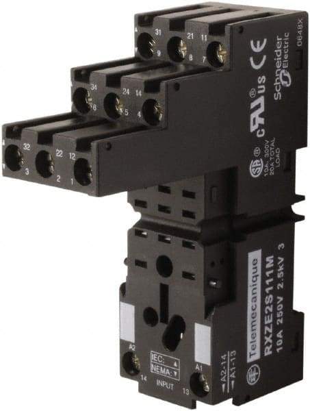 Square D - 14 Pins, 250 Volt, 5 and 10 Amp, 4PDT, Ice Cube Relay Socket - DIN Rail Mount, Screw Panel Mount, IP20, Plug In Terminal - All Tool & Supply