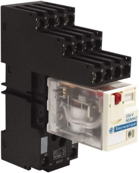 Schneider Electric - 1,500 VA Power Rating, Electromechanical Plug-in General Purpose Relay - 3 Amp at 250 VAC & 28 VDC, 6 at 250/277 VAC & 28 VDC, 8 Amp at 30 VDC, 4CO, 230 VAC at 50/60 Hz - All Tool & Supply