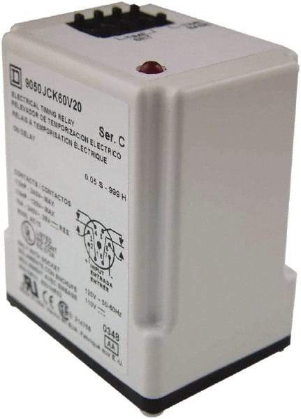 Square D - 8 Pin, 999 hr Delay, Multiple Range DPDT Time Delay Relay - 10 Contact Amp, 24 VAC/VDC - All Tool & Supply