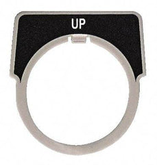 Square D - Half Round, Aluminum Legend Plate - Up - Black Background, White Letters, 1.18 Inch Hole Diameter - All Tool & Supply