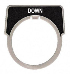 Square D - Half Round, Aluminum Legend Plate - Down - Black Background, White Letters, 1.18 Inch Hole Diameter - All Tool & Supply