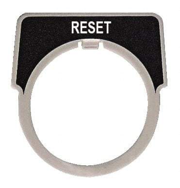 Square D - Half Round, Metal Legend Plate - Reset - Black Background, White Letters, 30mm Hole Diameter - All Tool & Supply