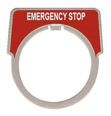 Square D - Round, Aluminum Legend Plate - Emergency Stop - Red Background, White Letters, 1.18 Inch Hole Diameter - All Tool & Supply