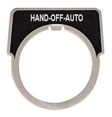 Square D - Half Round, Aluminum Legend Plate - Hand-Off-Auto - Black Background, White Letters, 1.18 Inch Hole Diameter - All Tool & Supply