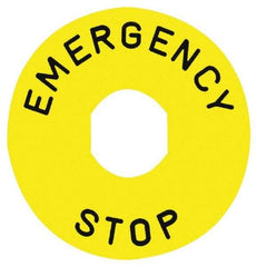 Square D - Round, Legend Plate - Emergency Stop - Yellow Background, White Letters, 90mm Wide x 90mm Overall Diameter - All Tool & Supply