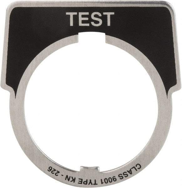 Square D - Metal Legend Plate - Test - Black Background, White Letters, 30mm Hole Diameter - All Tool & Supply