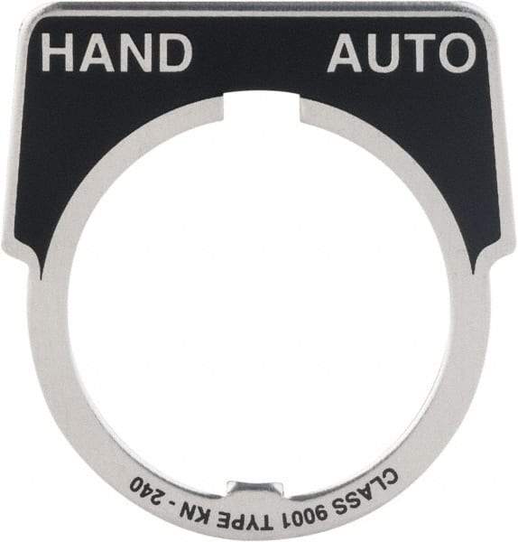 Square D - Metal Legend Plate - Hand-Auto - Black Background, White Letters, 30mm Hole Diameter - All Tool & Supply