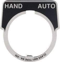 Square D - Metal Legend Plate - Hand-Auto - Black Background, White Letters, 30mm Hole Diameter - All Tool & Supply