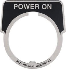 Square D - Metal Legend Plate - Power On - Black Background, White Letters, 30mm Hole Diameter - All Tool & Supply