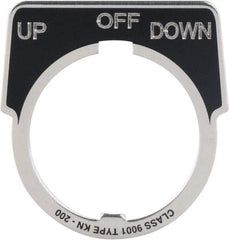 Square D - Metal Legend Plate - Up-Off-Down - Black Background, White Letters, 30mm Hole Diameter - All Tool & Supply