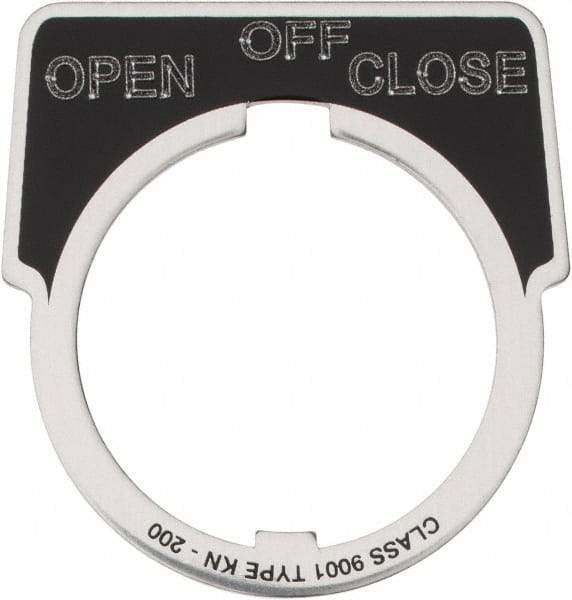 Square D - Metal Legend Plate - Close, Off, Open - Black Background, White Letters, 30mm Hole Diameter - All Tool & Supply