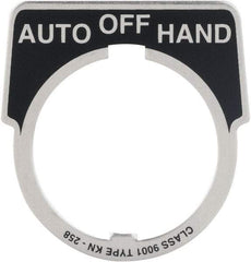 Square D - Metal Legend Plate - Auto-Off-Hand - Black Background, White Letters, 30mm Hole Diameter - All Tool & Supply