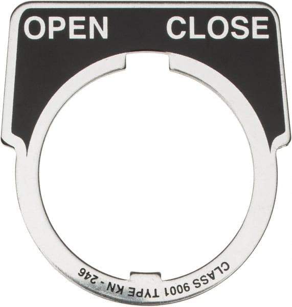 Square D - Half Round, Aluminum Legend Plate - Open-Close - Black Background, White Letters, 1.18 Inch Hole Diameter - All Tool & Supply