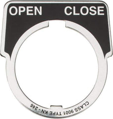 Square D - Half Round, Aluminum Legend Plate - Open-Close - Black Background, White Letters, 1.18 Inch Hole Diameter - All Tool & Supply