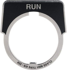 Square D - Metal Legend Plate - Run - Black Background, White Letters, 30mm Hole Diameter - All Tool & Supply