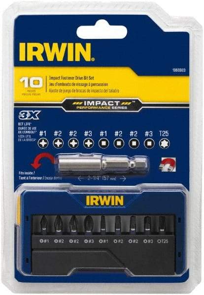 Irwin - 10 Piece, Phillips, Square, Torx Handle, Insert Bit Set - #1 to #3 - All Tool & Supply