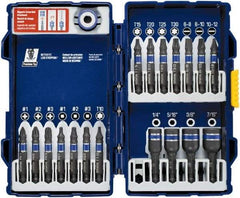 Irwin - 19 Piece, Phillips, Square, Torx, Slotted, Hex Nutsetter Handle, Drive Set - 1/4 to 7/16" Hex, #1 to #3 - All Tool & Supply