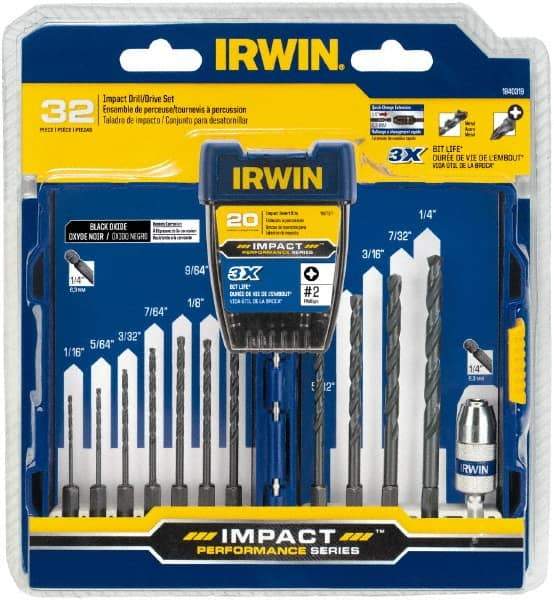 Irwin - 32 Piece, Phillips Handle, Drill & Drive Set - 1/16 to 1/4" Hex - All Tool & Supply