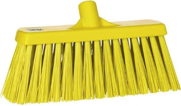 Vikan - 12" Heavy Duty Synthetic Push Broom - 2" Bristle Length, Plastic Block, European Threaded Handle Connection - All Tool & Supply