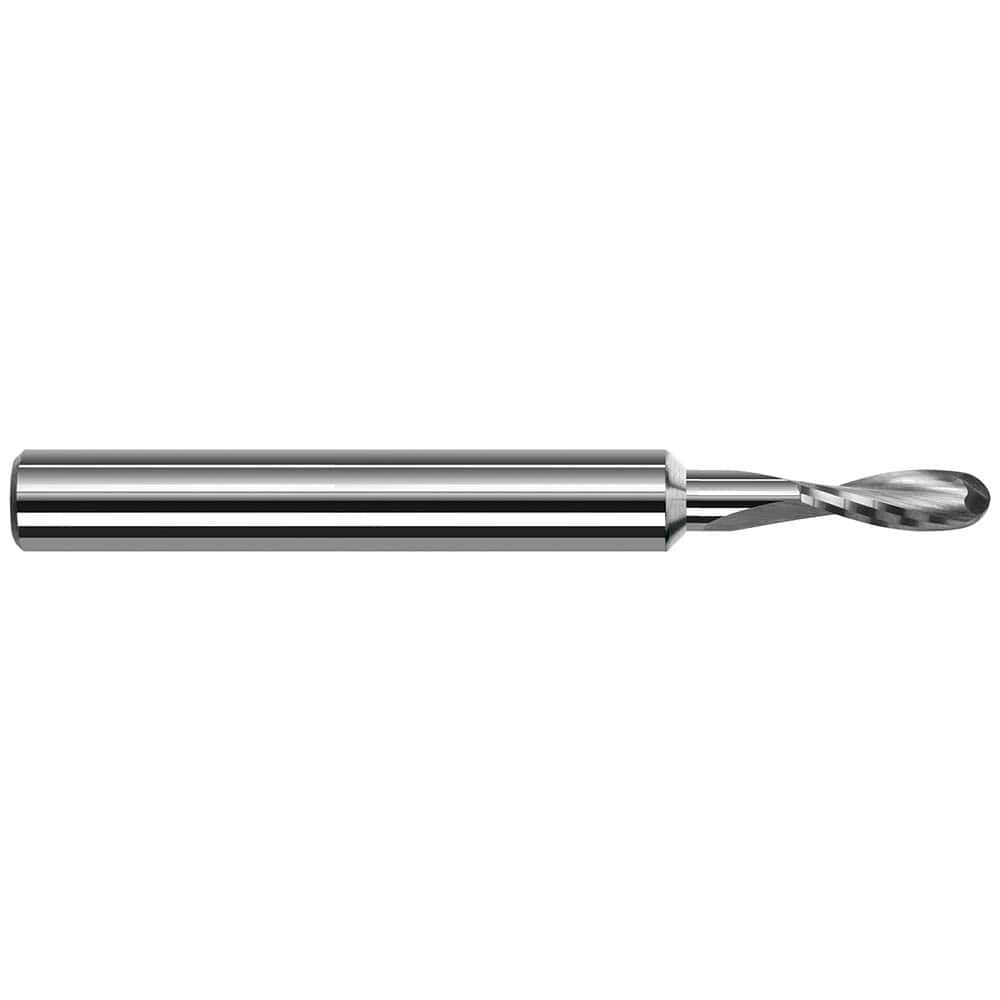 Ball End Mill: 0.0781″ Dia, 0.234″ LOC, 2 Flute, Solid Carbide 1-1/2″ OAL, 1/8″ Shank Dia, 20 ° Helix, Uncoated, Single End