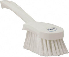 Vikan - 1.8" Bristle Length, Polyester Scrub Brush - 4-1/4" Long x 2-3/4" Wide Head, 10" OAL, White, Polypropylene Block, Flagged - All Tool & Supply