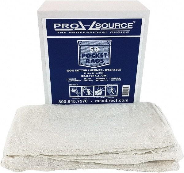 PRO-SOURCE - 13 Inch Long x 14 Inch Wide Virgin Cotton Shop Towels & Industrial Rags - White, Huck Toweling, Medium Lint Level, 50 Sheets per Pack - All Tool & Supply