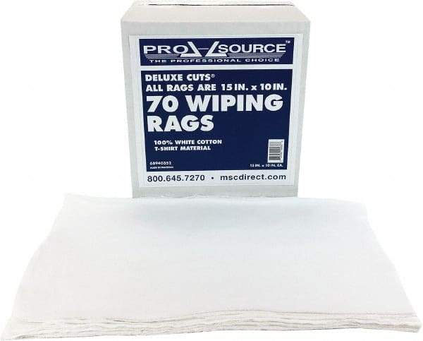 PRO-SOURCE - 10 Inch Long x 15 Inch Wide Virgin Cotton Rags - White, Knit, Lint Free, 70 Sheets per Pack, Box - All Tool & Supply