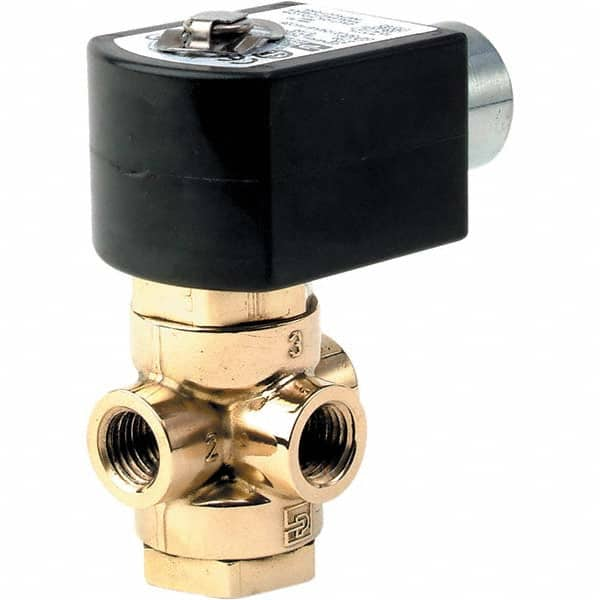 Parker - 120/60 - 110/50 VAC 1/4" NPT Port Brass Three-Way Direct Acting Solenoid Valve - All Tool & Supply