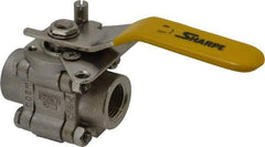 Sharpe Valves - 1/2" Pipe, Standard Port, Stainless Steel Standard Ball Valve - 3 Piece, Inline - One Way Flow, FNPT x FNPT Ends, Locking Lever Handle, 1,000 WOG, 125 WSP - All Tool & Supply