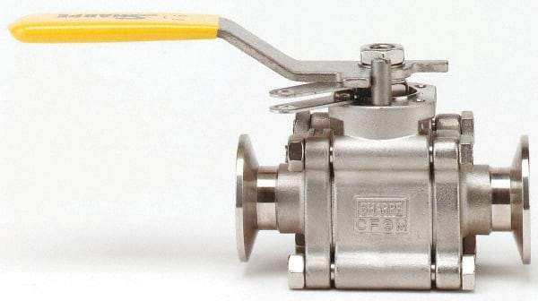 Sharpe Valves - 1/2" Pipe, Full Port, Stainless Steel Standard Ball Valve - 3 Piece, Inline - One Way Flow, Tube O.D. x Tube O.D. Ends, Locking Lever Handle, 1,000 WOG, 125 WSP - All Tool & Supply